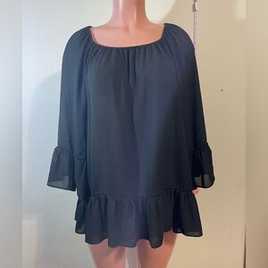 New Direction Curvy Women’s 0X blouse top Black‎ bell sleeve drop waist